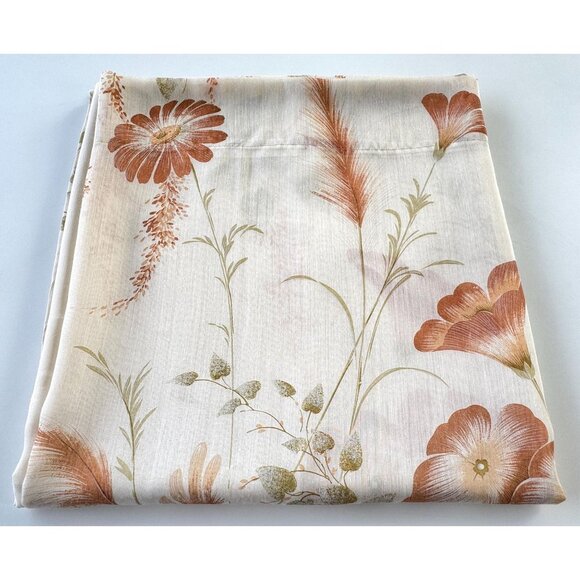 Vintage 1970s cream curtain, large orange flowers with greenery, rod header - Picture 6 of 10